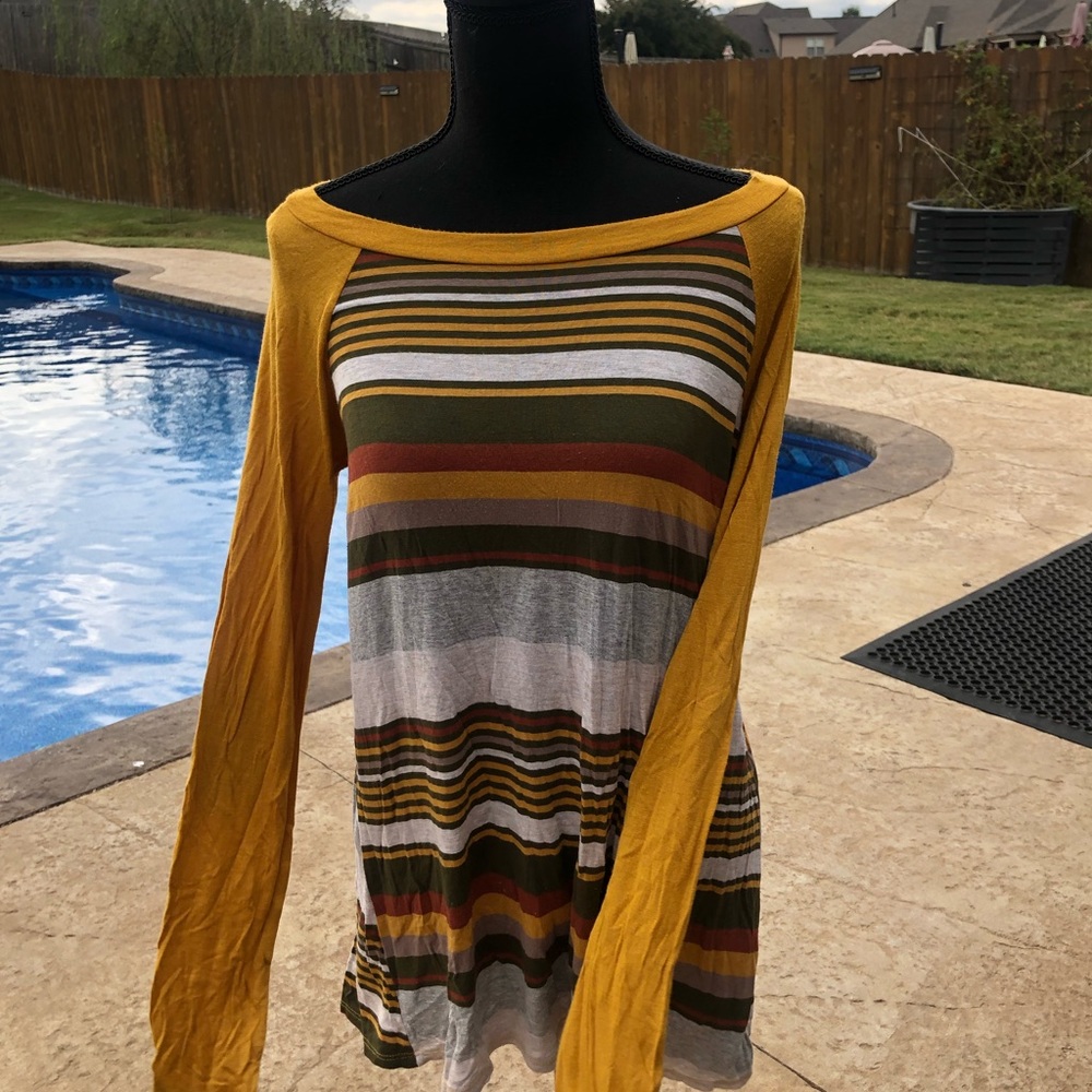 Women’s striped tunic-fall colors w elbow patches